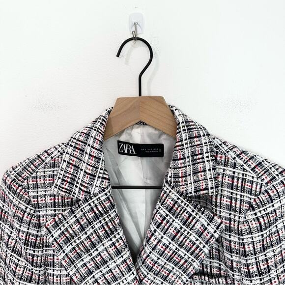 Zara Textured Double Tweed Breasted Blazer Classic Preppy Large - Picture 5 of 7